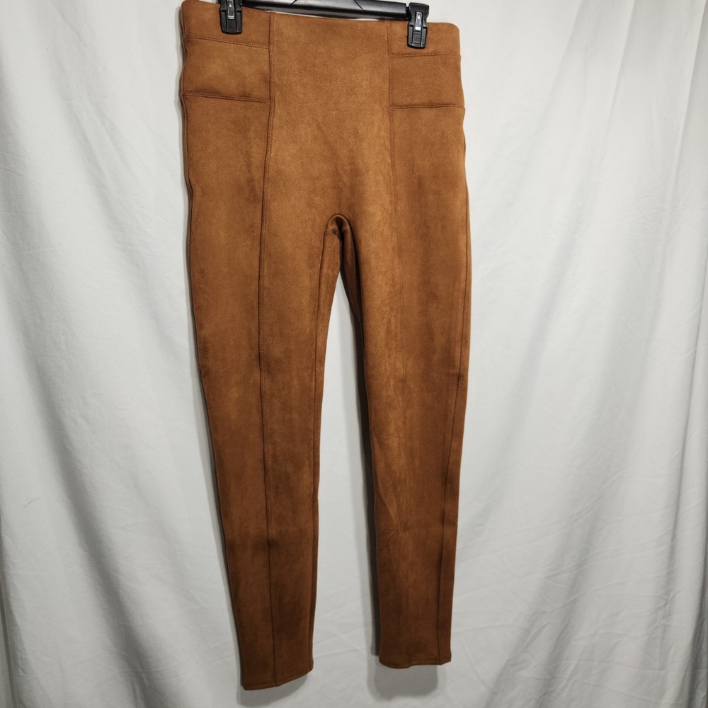 SPANX High Waist Rich Carmel Faux Suede Leggings Pull On Pants Size XL